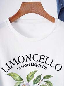 INAWLY Women's Summer Letter Fruit Printed Round Neck Short Sleeve Casual T-Shirt LIMONCELLO LEMON LIQUEUR Refreshing And Delicious Graphic Tees Women Tops