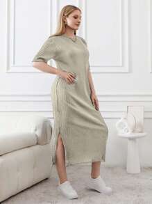 RueChic Lange T-shirtjurk met zijsplit en gedetailleerde details