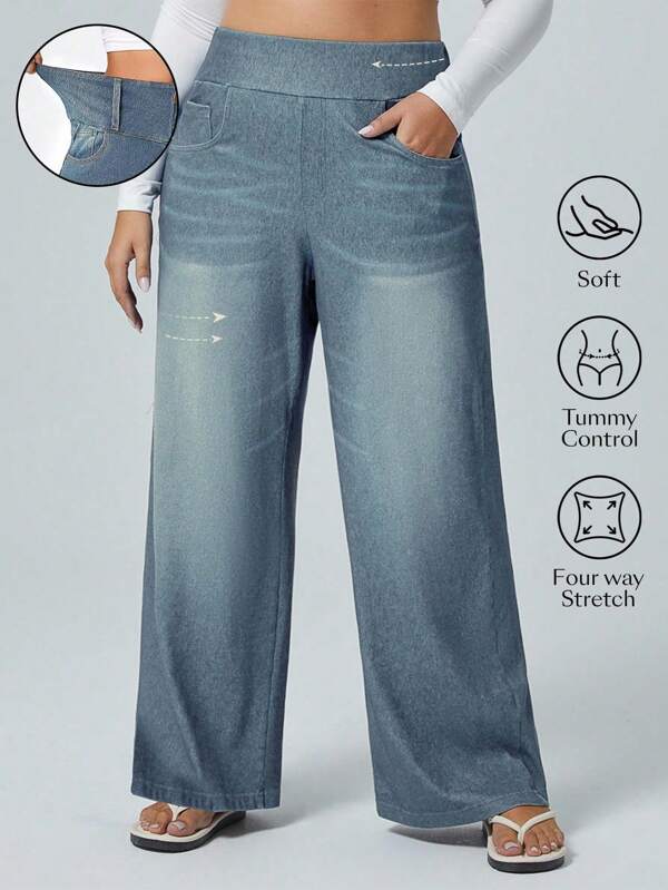 Flexra Blugi boyfriend cu picioare late din tricot înalt elastic