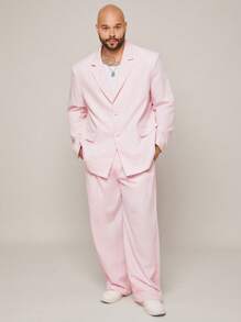 EASEVO 2pcs/Set Plus Size Men's Casual Woven Suit Jacket & Pants - Pink - View 6