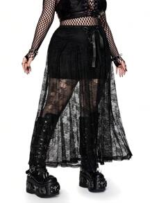 Whyspr Váy midi thêu ren phong cách cung điện Gothic Victorian thời trung cổ Punk tối màu cho nữ - màu đen - Xem 4