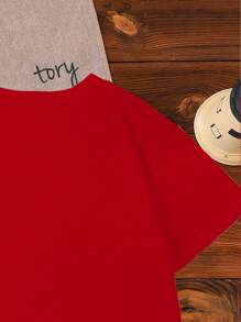 Tween Boy Casual Fashion Comfy Minimalist Letter, Airplane And Cartoon Crocodile Print Basic Crew Neck Short Sleeve T-Shirt, Summer Tween Boy Top Summer Holiday