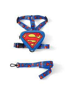 SUPERMAN X SHEIN 3pcs Graphic Printed Pet Carrier Set, 1 Adjustable Carrier, 1 Bag, 1 Leash, Logo, Super Hero