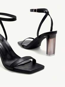 CUCCOO CHICEST 女士黑色条纹透明高跟凉鞋 - 黑色 - 查看 10