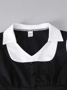 SHEIN Explorewe Girls' Preppy Style Vest 2 In 1 Casual Dress, Sweet & Elegant Waist Cinched Back To School Outfit Fall Winter - Black - View 7
