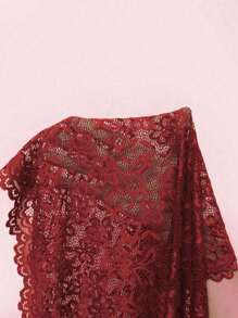 SHEIN Conjunto de pijama con encaje, parches, escote en V profundo, adorno de corazón de rhinestone y tirantes cruzados para mujer