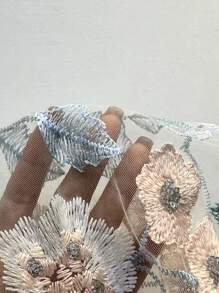 Elenzga Bohemian Butterfly Embroidery Off Shoulder Mid-Length Chiffon Dress, Suitable For Spring/Summer Vacation - Blue - View 7