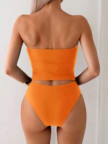 Swim Lushoire Elegant, Versatile, Form-Fitting Bandeau Tankini Set For Summer Beach Vacation - Orange - View 2