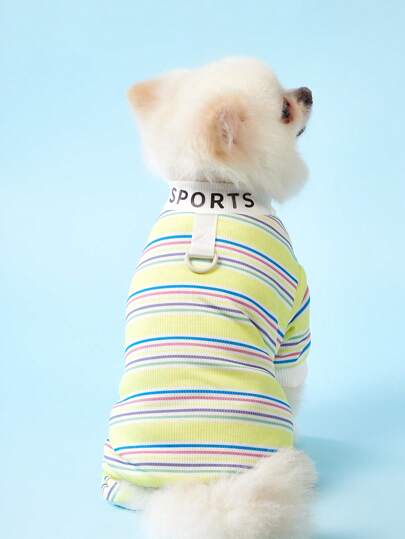 PETSIN 轻盈透气黄色季节可爱活力多巴胺设计条纹宠物连体背带裤，适合春夏户外活动