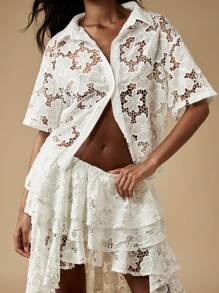 MISSGUIDED Conjunto coordinado de alta gama con encaje, atuendo a juego asimétrico con volantes largos para recepción de boda, luna de miel, verano y resort