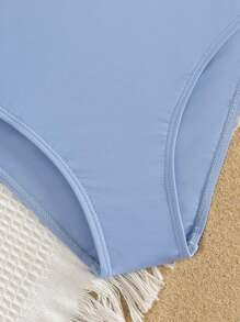 SHEIN Tween Girls' European & American Style Floral Print Hollow-Out One-Piece Swimsuit, Suitable For Beach And Vacation In Summer - Blue and White - View 5