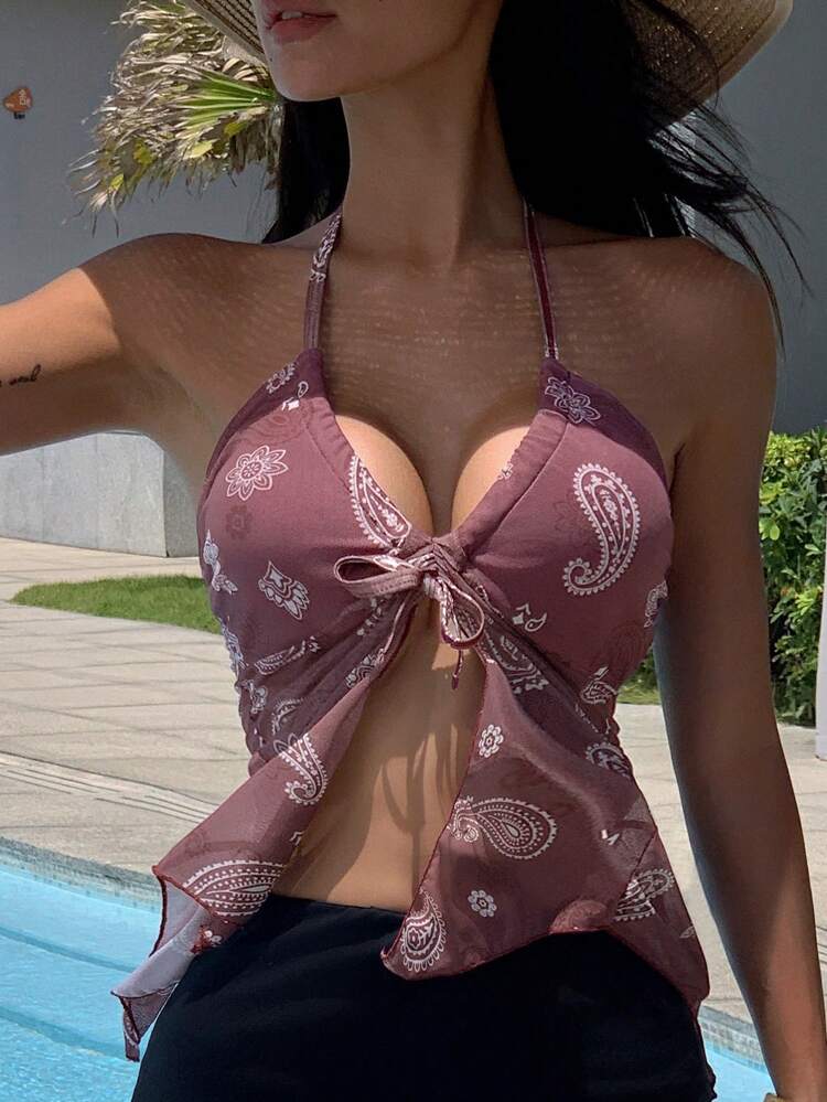 1pc Women's Printed Beach Cover-Up Sexy Women Tops Festival Going Out Tops Vacation