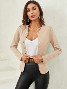 SHEIN Clasi Women's Casual Solid Color Double-Breasted Jacket, Spring & Autumn