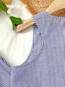 SHEIN Teen Girls Spring/Summer Casual Resort Commute Elegant Striped Contrast Color Sleeveless Vest And Contrast Color Casual Pants Set, Suitable For Holiday, Casual, Beach, Outdoor And Various Occasions