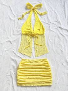 SHEIN x Eduarda Gutierrez Soleia Bộ đồ hai mảnh hở vai phối lưới đan họa tiết hoa nhuộm loang retro dành cho nữ, áo hai dây buộc dây hở lưng và chân váy ngắn nhún bèo, thích hợp cho các bữa tiệc, hẹn hò, trà chiều, bãi biển, lễ hội hóa trang, trang phục mùa hè Bộ đồ hai mảnh màu vàng mùa hè Bộ đồ hai mảnh hở vai màu vàng Áo Giáng sinh cho trường học Trang phục trở lại trường cho nữ Trang phục mùa thu cho nữ Trang phục Goth cho nữ Trang phục câu lạc bộ Trang phục Halloween gợi cảm cho nữ Váy câu lạc bộ Trang phục đi chơi Trang phục hòa nhạc Trang phục hòa nhạc đồng quê - Màu vàng - Xem 2