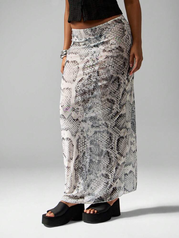 MISSGUIDED Python Print Mesh Beach Long Skirt Cover Up Lightweight Swim Skirt Resort Wear Holiday Beachwear Pool Party Sarong
