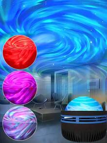 1个USB星空漩涡投影灯，LED波浪涟漪投影灯，7色变换，卧室夜灯投影仪，适用于卧室、客厅、家庭影院、天花板、派对、舞厅氛围营造，USB供电，带遥控器 - 彩色 - 查看 5