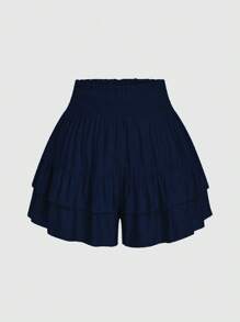 EMERY ROSE Plus Size Holidaya Paperbag Waist Ruffle Hem Wide Leg Shorts - Blue - View 2