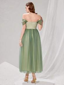 Poshira 露肩人字形接缝夏季网眼拼接高端宴会晚礼服，优雅社交名媛奢华礼服奢华女士晚礼服柔软礼服，派对礼服，舞会礼服