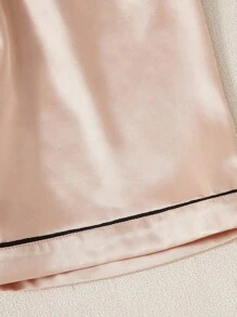 青少年女孩睡衣套装 - 舒适纯色柔软面料口袋皇冠刺绣领开衫和短裤，2 件套返校时尚 - 香檳色 - 查看 5