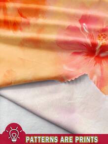 Aloruh Neue lässige Urlaubs-Rüschen-Orange-Batik-Blumen-Muster Damen Tank Top, geeignet für Sommer, Strandurlaub/Frühjahrsferien/Musikfestival