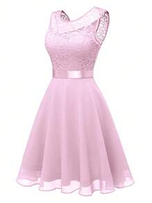 Chiquease Women's Sleeveless Pink Lace Dress, Summer