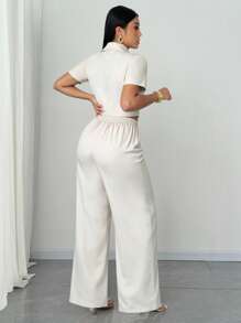 Elenzga Set de 2 piezas Blazer y pantalón ancho de pierna ancha de negocio casual elegante para mujer de talla grande