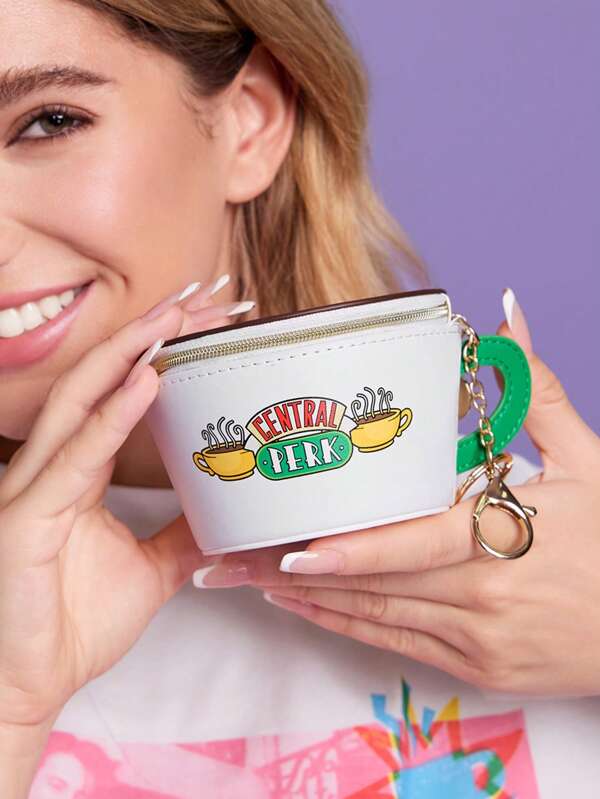 FRIENDS X SHEIN 1 pieza de monedero con forma de taza de café de PU, que puede almacenar artículos pequeños de uso diario, cambio, lápiz labial, etc., se puede colgar en la bolsa, adecuado para ir y venir, estudiar, viajar, apto para hombres, mujeres, adolescentes, estudiantes, amistad