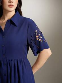 Flouryn Vestito camicia corto trasparente con collo e maniche corte, per donne taglie forti - Blu Navy - Visualizzare 7