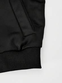 Tween Girl Black Letter Print Baseball Jacket, Short Bomber Coat - Black - View 4