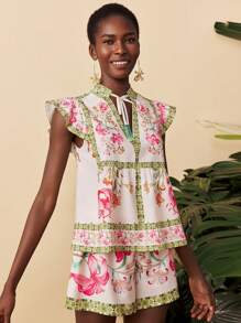 Travachic 2pcs Women Vacation Woven Printed Loose Shirt & High Waist Loose Shorts Set,Summer Outfits For Women,Beachwear,Spring And Summer,Easter,Holiday Outfits,Beach Outfits For Woman,Spring Break,Vacation Outfits Women,Concert Outfit Women,BOHO,Bohemia,Music Festival,Tropical Vacation Woman Clothes,Romantic,Going Out Tops Women,Date Night Outfits Women,Going Out Top,Going Out,All Women Clothes,Fall Clothes ,Autumn