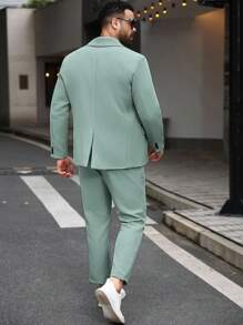 Manfinity Mode 大码男士纯色翻领长袖西装外套和裤子休闲套装 - 薄荷綠 - 查看 2