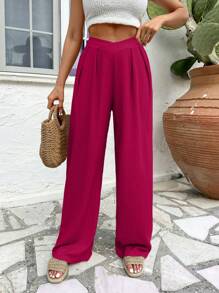 Plus Size High Waist Wide Leg Solid Color Casual Vacation Pants