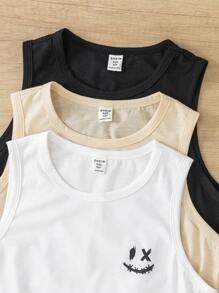 SHEIN 3pcs/Set Tween Boys' Cute Graphic Round Neck Tank Top, Casual For Commute, School, Daily Wear, Suitable For Spring & Summer