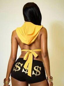 ROMWE Street Life Cali Girl Sporty Draped Neck Racerback Sexy Backless Tank Top For Women - Yellow - View 3