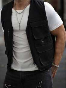 SHEIN Teen Boys Casual College 3D Pockets Cargo Vest, Soft Material, Versatile, Suitable For School, Travel, Outdoor Sports, All Seasons