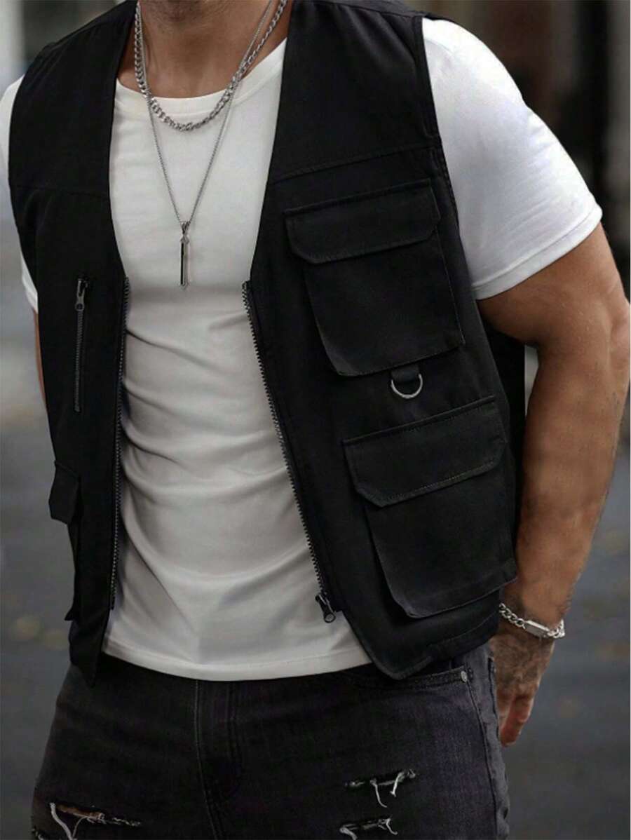 SHEIN Teen Boys Casual College 3D Pockets Cargo Vest, Soft Material, Versatile, Suitable For School, Travel, Outdoor Sports, All Seasons