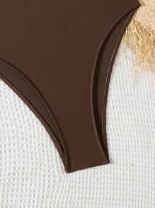 Swim Chiccia 1pc Women's Solid Color Elegant Gathered Tie Neck Asymmetrical Faux Pearl Decor Backless High Collar One-Piece Swimsuit For Summer Beach Vacation