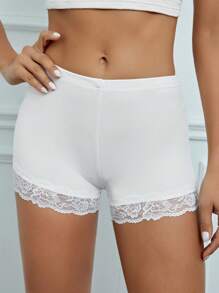 SHEIN Tall 蕾絲邊騎行褲 - 白色 - 查看 3