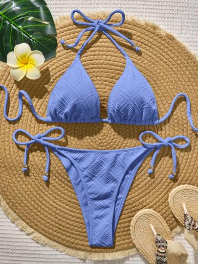 Swim Vcay Sexig bikiniset med halterneck och knytband för sommarstranden för kvinnor