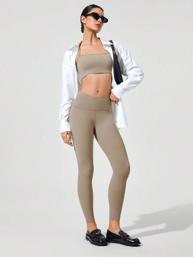 24" FeatherFit™ Own The Glow Buttery-Soft Stretchy Sweat-Wicking Crossover High-Waist Y-Shaped Butt Seamless Leggings Low Impact Yoga Pilates Barre Studio Daily Casual Wear