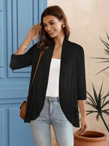 EMERY ROSE Women Casual Versatile Solid Color Jacket Black Cardigan Women In Fall/Winter - Black - View 5