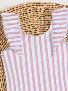 SHEIN Baby Girls Casual Striped Ruffle One-Piece Swimsuit, Bathing Suits For Toddlers
