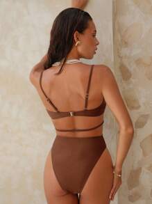 Swim Chiccia 1 Stück Damen Schwarz V-Ausschnitt Ausgeschnittenes Elegant Urlaubs Trägerlos Badeanzug