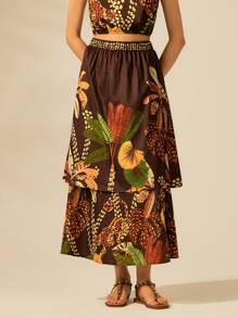 CAJUNI 热带印花双层半身裙，休闲度假装 - 彩色 - 查看 3