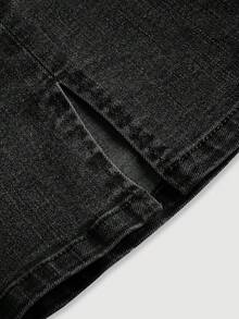 SHEIN MOD Đầm ôm body denim cổ vuông thường ngày cho nữ - màu đen - Xem 3