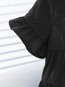 SHEIN Babygirl Cute Solid Texture Ruffle Trim Short Sleeve Summer Dress - Black - View 4