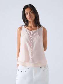LYSMO Women's Lightweight 2 In 1 Deconstructed Tie Design Top - New Arrival Spring/Summer 2025 - Baby Pink - View 3