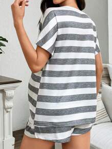 SHEIN Striped Printed Casual Maternity Pajamas Set - Multicolor - View 2