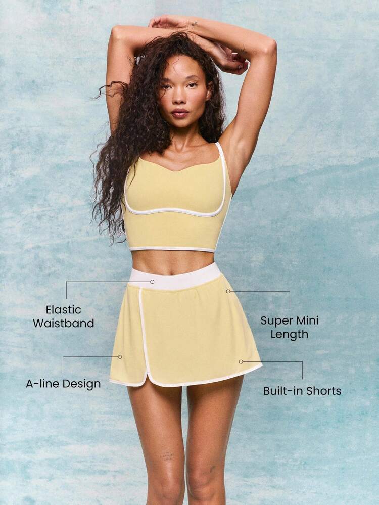 4.5" VitalSwift Sweat-Wicking Quick-Dry Contrast Stitch Side Slit Skirt With Built-In Shorts Side Pockets Daily Casual Tennis Active